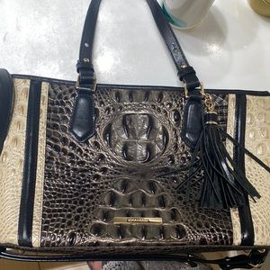 Brahmin croc embossed black and cream handbag.